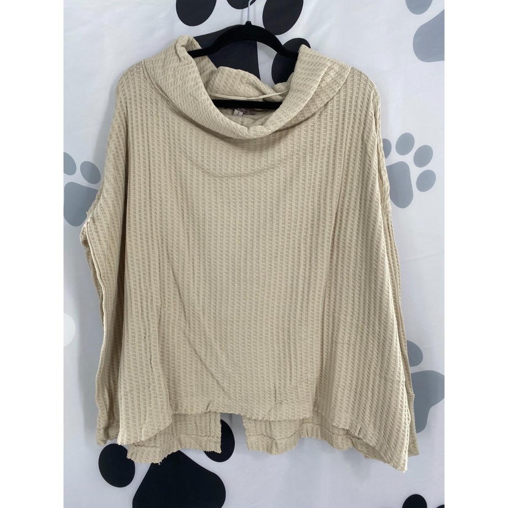 Free People NWT Juicy Long Sleeve Cowl Neck Split Back Thermal Stone Cold XS New